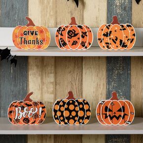 MoDooris 6PCS Halloween Pumpkin Decor Wooden Tiered Tray Decor Halloween Table Sign Fall Pumpkin Freestanding Blocks Signs for Halloween Thanksgiving Fall Party Mantel Farmhouse Home Indoor Decoration