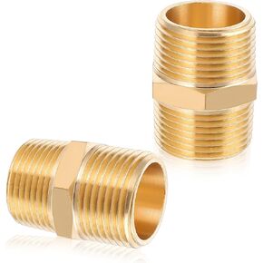 Brass Pipe Fittings Hex Nipple 3/4 x 3/4 Inch Hex Nipple Male Pipe Adapter Copper Union Threaded Straight Connector Pipe Fitting Sprinkler Adapter for Connecting Extending Pipes (2 PCS)