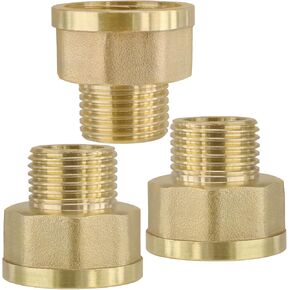 3-Piece Brass Pipe Fitting Adapter Set, BENACES 3/4" NPT Female to 1/2" NPT Male Piping Converter, Octagonal 1/2 Inch to 3/4 Inch Reducing Pipe Fitting Connector