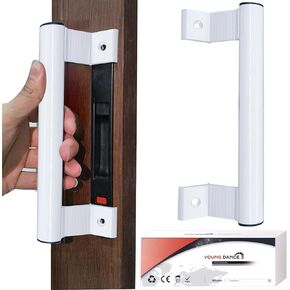 Sliding Glass Door Handle Set with Lock - Easy to Install,Patio Sliding Door Handle Fits for 1 to 1-1/8 Door Thickness,6-5/8" Screw Hole Spacing,Perfectly Replacement for Old Handle(White)
