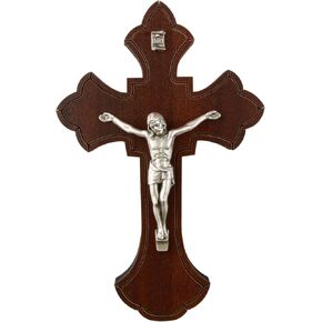 Needzo Catholic Wooden Hanging Crucifix, Small Wall Cross with Jesus Home Decor, 5 by 3.5 inches