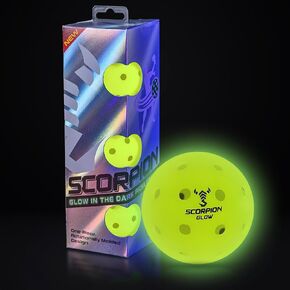 SCORPION 3-Pack Glow in the Dark Pickleballs - True Flight Outdoor Pickle Balls - Bright Sports Balls for Pickleball at Night - Consistent Bounce & Balance, 40 Holes for Precision & Control - 26 Grams