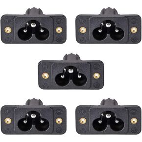 uxcell C6 Panel Mount Plug Adapter AC 250V 2.5A/5A 3Pins IEC Inlet Module Plug Power Connector Socket Straight 5pcs
