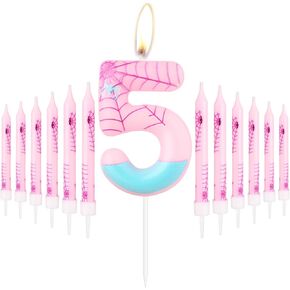 Pink Birthday Candle,Number 3 Candles,Happy 3rd Birthday Cake Candles,Macaroon Candles for Cake,Spider Cake Candles Topper,Pink Spider Theme Party Candles for Boys Girls Birthday Decoration in Kuwait