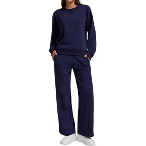 Women’s 2-Piece Oversized Sweatshirt and Jogger Sweatpants Tracksuit Set - Cozy Fall/Winter Casual Outfit with Pockets