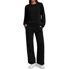 Women’s 2-Piece Oversized Sweatshirt and Jogger Sweatpants Tracksuit Set - Cozy Fall/Winter Casual Outfit with Pockets