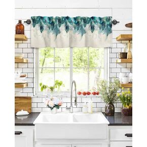 Curtain Valance for Kitchen - Blue Peacock Feather Rod Pocket Valances Windows Treatments Curtains for Living Room Farmhouse Bathroom Bedroom Decor 54" Wx18 L