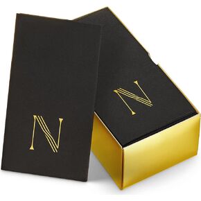 50-Pack Linen-Feel Mongrammed Napkins Black Paper, 12" x 17" Gold Foil Letter X Napkins Disposale, Initial Guest Towels For Wedding, Bathroom, Party, Baby Shower, Or Event