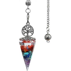 2 Pcs Natural Crystal Pendulum Healing Chakra Reiki Quartz Chip Blue Turquoise Gemstone Life Tree Style Resin Pendant for Divination Dowsing