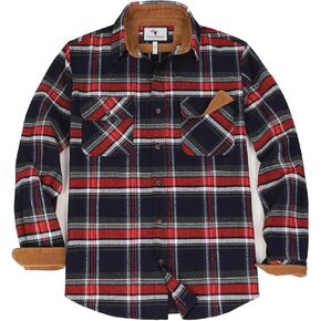 ZENTHACE Men's Midweight All Cotton Flannel Shirt,Long Sleeve Casual Button Up Plaid Shirt,Outdoor Work Shirts