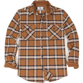 ZENTHACE Men's Midweight All Cotton Flannel Shirt,Long Sleeve Casual Button Up Plaid Shirt,Outdoor Work Shirts in Kuwait