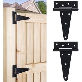 6 Inch T-Strap Gate Hinges, Heavy Duty Shed Barn Door Hinges, Black Tee Hinges for Wooden Fence, Yard Gate, Wrought Hardware Iron Rustproof (6 Pack)