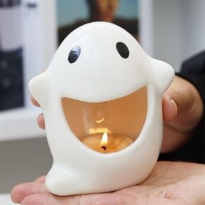 Cute Cartoon Ghost Candle Holder Ceramic Candlestick Cartoon Cute Ghost Figurines Scented Tealight Candle Holder for Girls Women Halloween Birthday Gift Home Table Centerpiece Decor