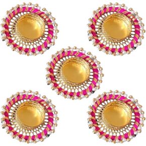 KIYAY's Exquisite Indian Diya Tealight Candle Holder of Metal for Decoration Gotta Thread Pearl Work Decorative Tealight Candle Holder (Multicolour) (Pack of 5)