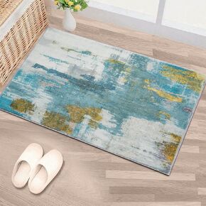 Area Rug Living Room Rug, 5x7 Modern Abstract Washable Rug Green Non Slip Foldable Faux Wool Vintage Rug, Fluffy Non-Shedding Faux Wool Carpet for Living Room, Bedroom, Dining Room, Kids Playroom