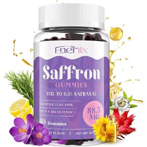 Saffron Gummies 88.5 mg with Magnesium, Max Strength Saffron Supplements with St. John’s Wort, GABA, Rhodiola, Rosemary & Passion Flower Extracts for Mood, Focus - 60 Servings