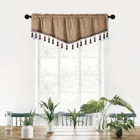ELKCA Double-Sided Chenille Window Curtains Tier for Kitchen,52x18,Rod Pocket, Coffee Ascot Valance Curtain for Living Room,Pack of 1