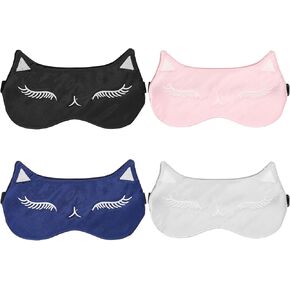 4Pcs Cute Cat Sleep Mask for Kids, Cat Silk Sleep Eye Cover, Lightweight Adjustable Eyeshade Mask Cover, Funny Cat Sleeping Mask for Sleeping, Home, Office, Traveling