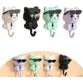 حامل مفاتيح بخطافات معطف لاصقة، خطاف مفاتيح لطيف على شكل قطة لاصق مبتكر، ديكورات جدارية لأداة تخزين المنزل لتعليق القبعة، المفتاح، المنشفة، الوشاح، الحقائب، خالية من اللكم (أسود + أبيض + أخضر + أرجواني) in Kuwait