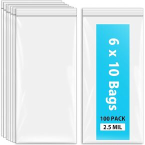 6 × 10 أكياس بلاستيكية طويلة، أكياس بسحاب، أكياس بولي بلاستيكية شفافة، 2.5 مل، 6 × 10 بوصة (عبوة من 100) in Kuwait
