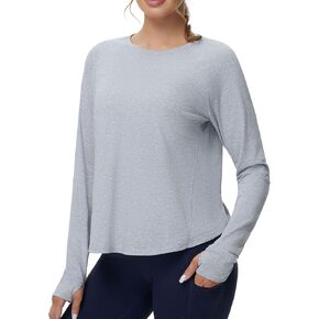 Origiwish Women's Long Sleeve Workout Shirts Lightweight Running Yoga Hiking Athletic Tops with Side Slits