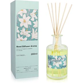 Aeeteek Reed Diffuser Set, 6.8fl oz/200ml Darjeeling Tea & Bergamot Aroma Scented Oil Diffuser with 8Pcs Sticks, Large Capacity Home Fragrance for Large Room Shelf Bathroom Decor