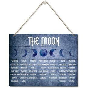 The Moon Phases Meanings Witchery Wooden Wall Art Signs, Hanging Printed Wall Plaque Wood Signs, The Moon Sign, Home Decor, Witch Vintage Poster Signs, Decor Aesthetic for Bedroom 10 X 7.8 in