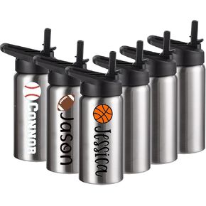 Kids Water Bottle with Straw Lid & Handle 6 Pack, Personalized 16 oz Water Bottles Bulk, Lightweight & Leak Proof DIY Gift for Girls Boys to School Sports Travel Gym Running Hiking, Stainless Steel