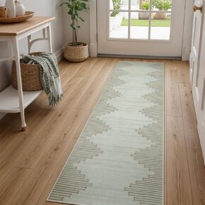 Seavish Washable Runner Rug 2x6 Modern Geometric Hallway Runner Rug Non Slip Low Pile Rugs for Entryway Indoor Soft Rugs for Kitchen Floor Neutral Cream Beige Floor Carpet Runner for Bedroom Laundry