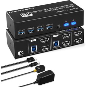 TCNEWCL 4K @ 120 هرتز HDMI Displayport KVM Switch 2 PC 2 شاشة 8K @ 60 هرتز DP 1.4 HDMI 2.1 USB 3.0 KVM Switch شاشة مزدوجة، يدعم وضع النسخ الممتد مع وحدة تحكم سطح المكتب و2 كابلات HDMI+DP+USB in Kuwait