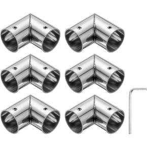 uxcell 6Pcs 90 Degree Structural Pipe Connectors 2 Way End Rails Clamp with Wrench Stainless Steel Corner Pipe Fittings for DIY Shelf Garden Support 1" Fit Pipe Dia, Silvery