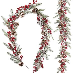 Artificial Christmas Garland with Holly Berries Pinecones Pine Needle Winter Greenery Garland 6 Ft Artificial Berries Garland for Holiday Mantel Fireplace Table Runner Centerpiece Decoration