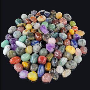 90Pcs+ (1.5lb) Bulk Gemstones and Crystals Set,25Kinds+ Tumbled Polished Crystals for Jewelry Making,Chakra Stones Rocks and Minerals Science Kit 0.5''-0.8''