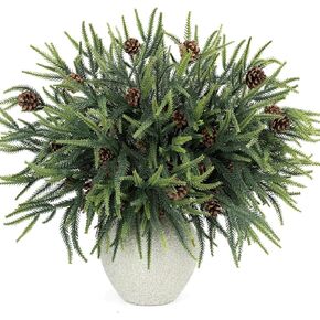 N&T NIETING 24" Christmas Norfolk Pine Branches, Real Touch Norfolk Pine Artificial Christmas Stems DIY Crafts Faux Christmas Norfolk Pine Branches for Xmas Indoor Outdoor Home Decor (6 Pcs)