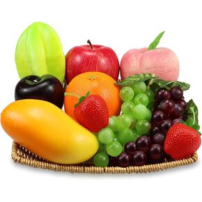 14 Pcs Artificial Fruit Pack, Fake Fruit Set for Decoration Home, Lifelike Fake Fruits Christmas Party Decoration, Realistic Faux Fruits Apple Banana Grape Orange Peach Photography Props