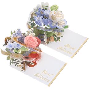 MXJSFXF 3D Greeting Card(4 packs), Pop Up Paper Flower Card with Envelope .Gifts for Birthday, Wedding and Anniversary, Get Well Cards - All Occasion.