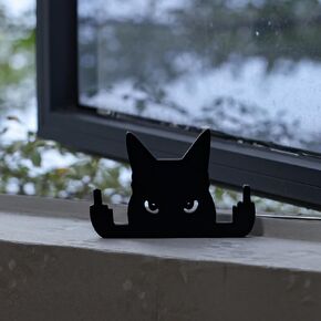 5.9 inch Funny Black Cat Middle Finger Cat Amusing Statue with Raised Middle Finger, Black Cat Decor Suitable for Desk, Office, Windowsill, Tabletop, A Gift for Cat Lovers (Cat -5.9 in)