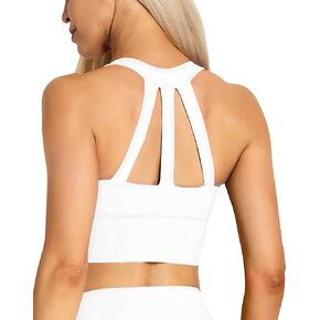 XUNYU Longline Sports Bra for Women Open Back Workout Tops Padded Yoga Tank Wide Strap Halter Crop Top Build in Bra Gym