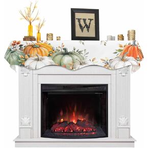 Fall Mantel Scarf Thanksgiving Decor Fireplace Scarf 70 x17 Inch, Pumpkin Orange Blue Eucalyptus Leaf Mantle Scarf Fall Harvest Mantel Cover Runner for Thanksgiving Table Window Decoration