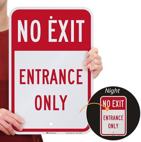SmartSign No Exit Entrance Only Sign - 2-Pack, 12" x 18", 80 mil Thick Aluminum Composite (ACM), Pre-Drilled Holes, Red and White, Made in USA in Saudi Arabia