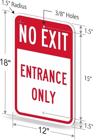 SmartSign No Exit Entrance Only Sign - 2-Pack, 12" x 18", 80 mil Thick Aluminum Composite (ACM), Pre-Drilled Holes, Red and White, Made in USA in Saudi Arabia