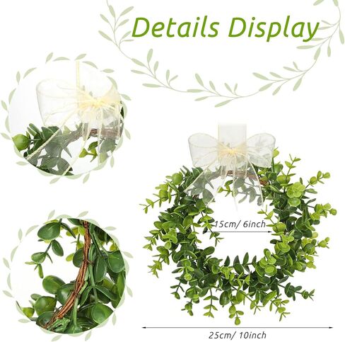 2 Pieces 10 Inch Faux Kitchen Cabinet Christmas Wreaths Mini Boxwood Wreaths with Ribbon Organza Room Decor Small Artificial Greenery Wreaths for Kitchen Cabinet Doors in Saudi Arabia