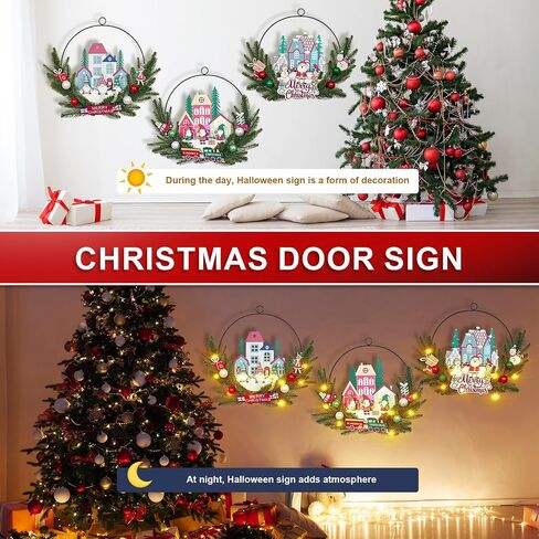 16"x13" 3D Christmas Hoop Door Sign with LED Bulbs(Batteries not Included), Christmas Hanger for Front Door Xmas Decorations Wreath Door Wreaths Signs Wall Decor for Outdoor, Indoor, Porch, Bedroom in Saudi Arabia