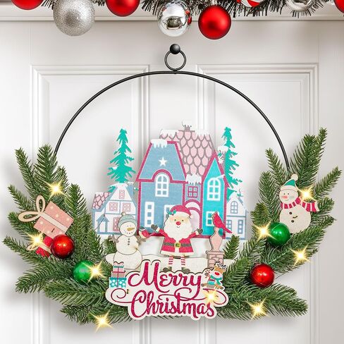 16"x13" 3D Christmas Hoop Door Sign with LED Bulbs(Batteries not Included), Christmas Hanger for Front Door Xmas Decorations Wreath Door Wreaths Signs Wall Decor for Outdoor, Indoor, Porch, Bedroom in Saudi Arabia