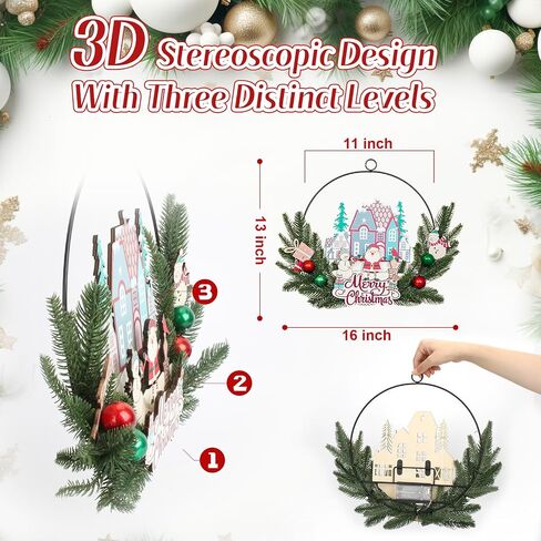 16"x13" 3D Christmas Hoop Door Sign with LED Bulbs(Batteries not Included), Christmas Hanger for Front Door Xmas Decorations Wreath Door Wreaths Signs Wall Decor for Outdoor, Indoor, Porch, Bedroom in Saudi Arabia