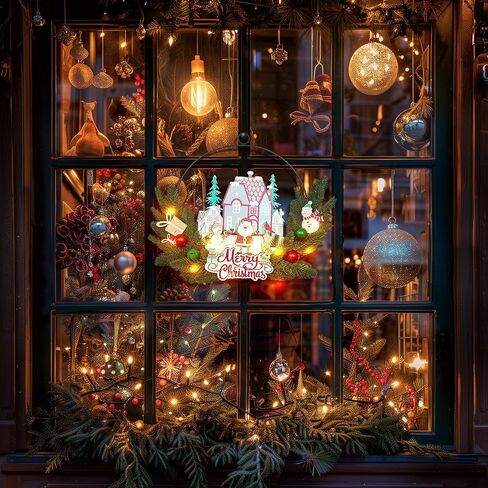 16"x13" 3D Christmas Hoop Door Sign with LED Bulbs(Batteries not Included), Christmas Hanger for Front Door Xmas Decorations Wreath Door Wreaths Signs Wall Decor for Outdoor, Indoor, Porch, Bedroom in Saudi Arabia