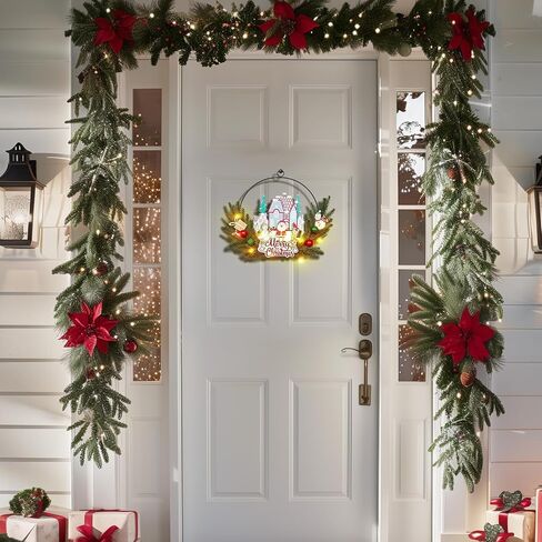 16"x13" 3D Christmas Hoop Door Sign with LED Bulbs(Batteries not Included), Christmas Hanger for Front Door Xmas Decorations Wreath Door Wreaths Signs Wall Decor for Outdoor, Indoor, Porch, Bedroom in Saudi Arabia