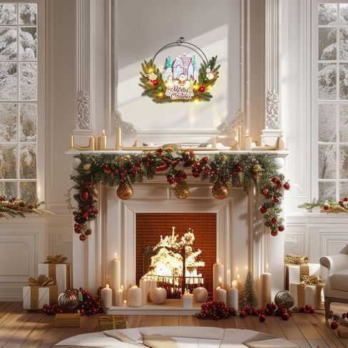 16"x13" 3D Christmas Hoop Door Sign with LED Bulbs(Batteries not Included), Christmas Hanger for Front Door Xmas Decorations Wreath Door Wreaths Signs Wall Decor for Outdoor, Indoor, Porch, Bedroom in Saudi Arabia