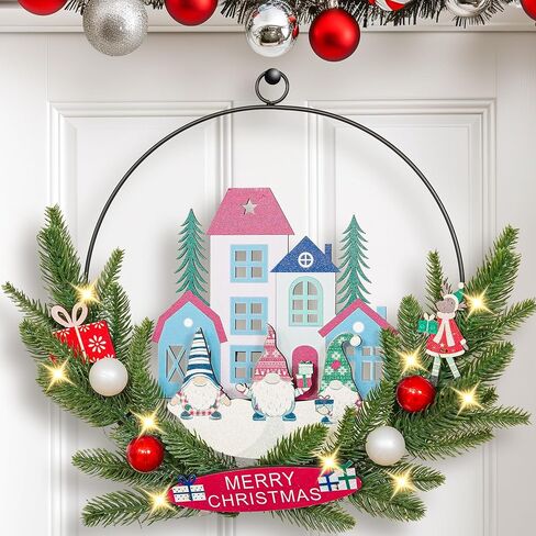16"x13" 3D Christmas Hoop Door Sign with LED Bulbs(Batteries not Included), Christmas Hanger for Front Door Xmas Decorations Wreath Door Wreaths Signs Wall Decor for Outdoor, Indoor, Porch, Bedroom in Saudi Arabia