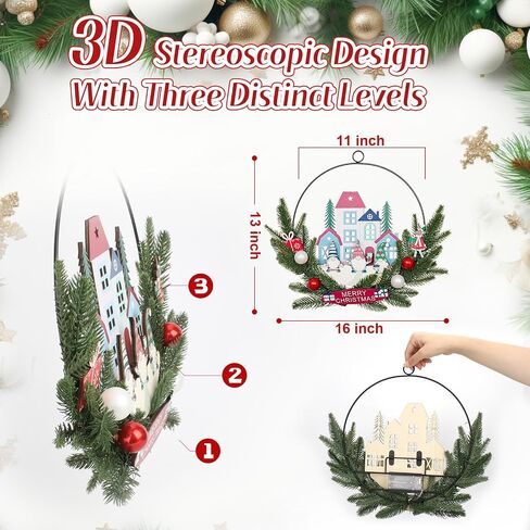16"x13" 3D Christmas Hoop Door Sign with LED Bulbs(Batteries not Included), Christmas Hanger for Front Door Xmas Decorations Wreath Door Wreaths Signs Wall Decor for Outdoor, Indoor, Porch, Bedroom in Saudi Arabia